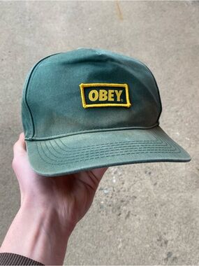 Green Obey Skateboard Faded Trucker Snapback Cap